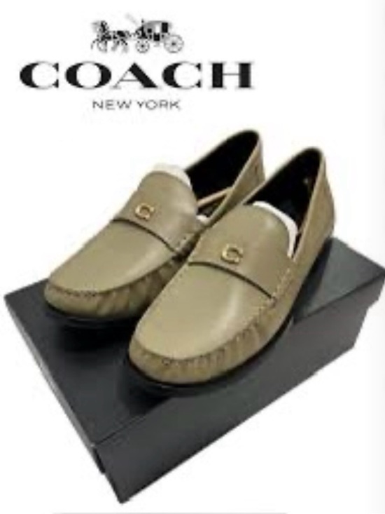 Coach Shoes - Coach woman’s Olive Green Leather Slip-On Loafers with Gold Accent